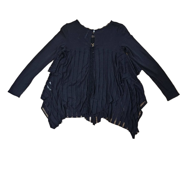 Free People Womens Size Small/Petite Black Ruffle Lace Tunic Top Boho Chic - Picture 10 of 13